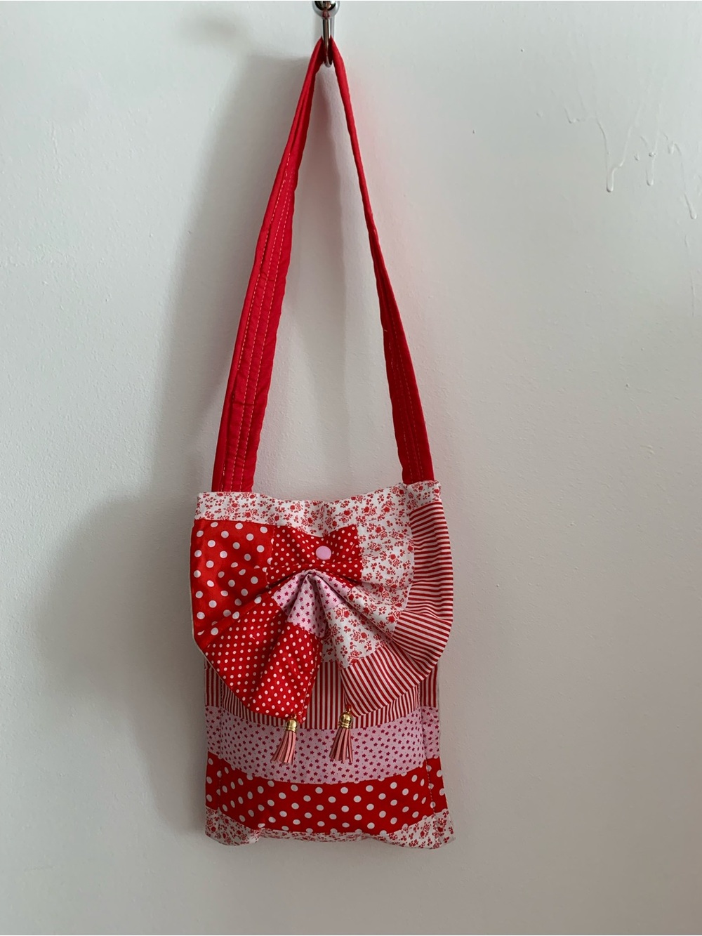 PatBen Decor , Women's small Handmade Red & white Patchwork -Shoulder Bag